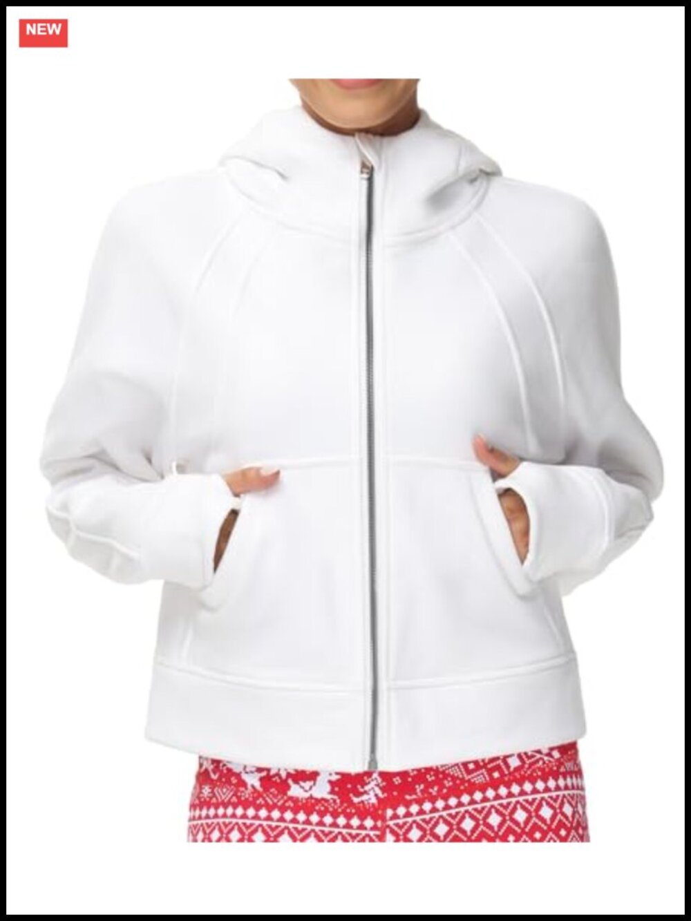 Fleece Full-Zip Hoodie Crop Top Sweatshirt Thumbholes Kangaroo Pocket